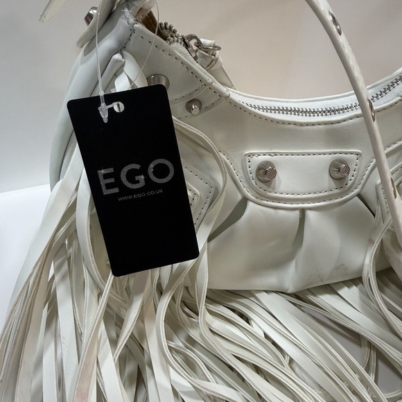 Vintage Y2K Style Purse Wristlet White Pleather Fringe Purse Bag Crossbody Emo - Picture 6 of 10